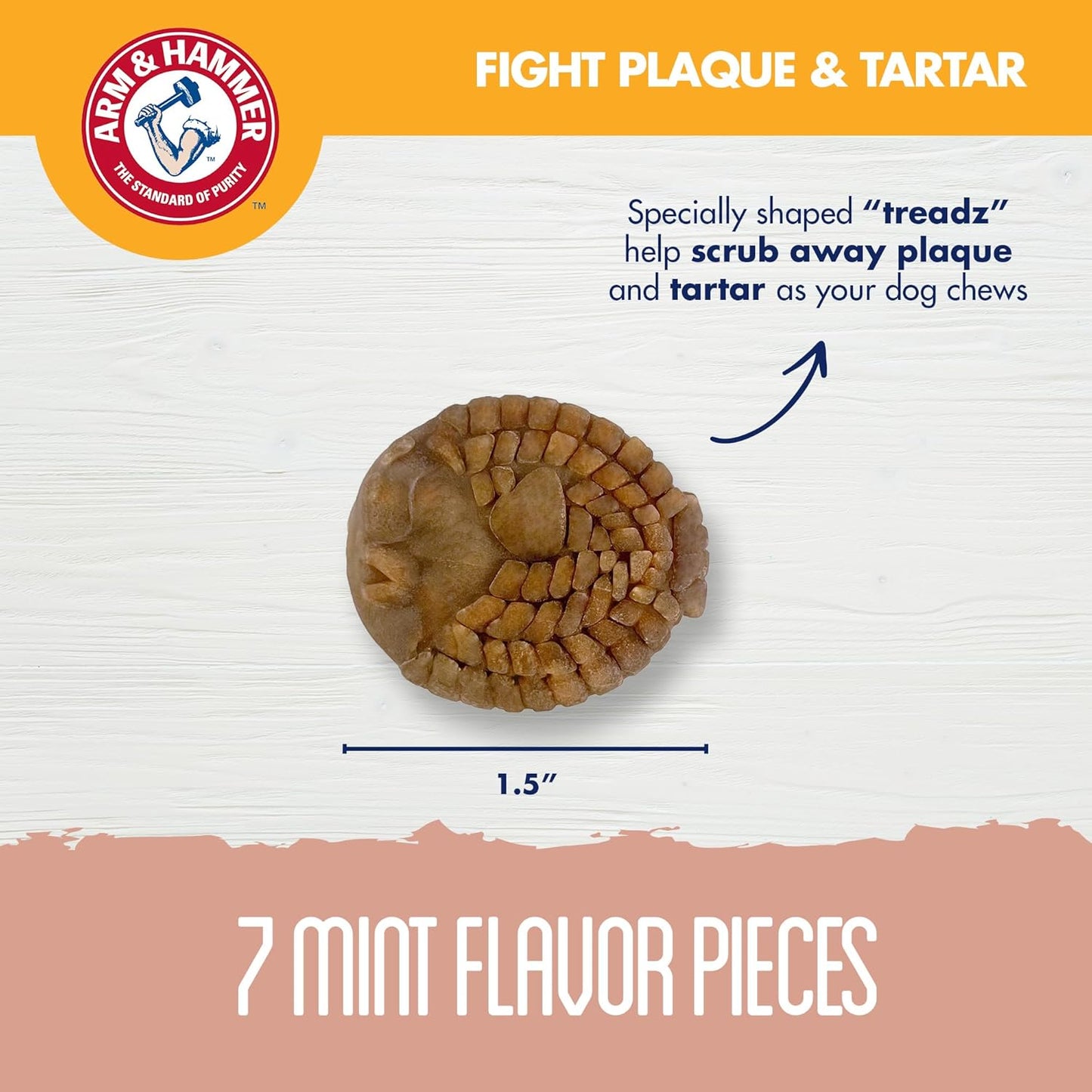 Arm & Hammer for Pets Mighties by TREADZ Dental Treats for Dogs with Baking Soda & Calcium, Help Fight Bad Breath, Plaque & Tartar, Mint, Tough Puffer Shaped, 7 Pcs (Packaging May Vary)