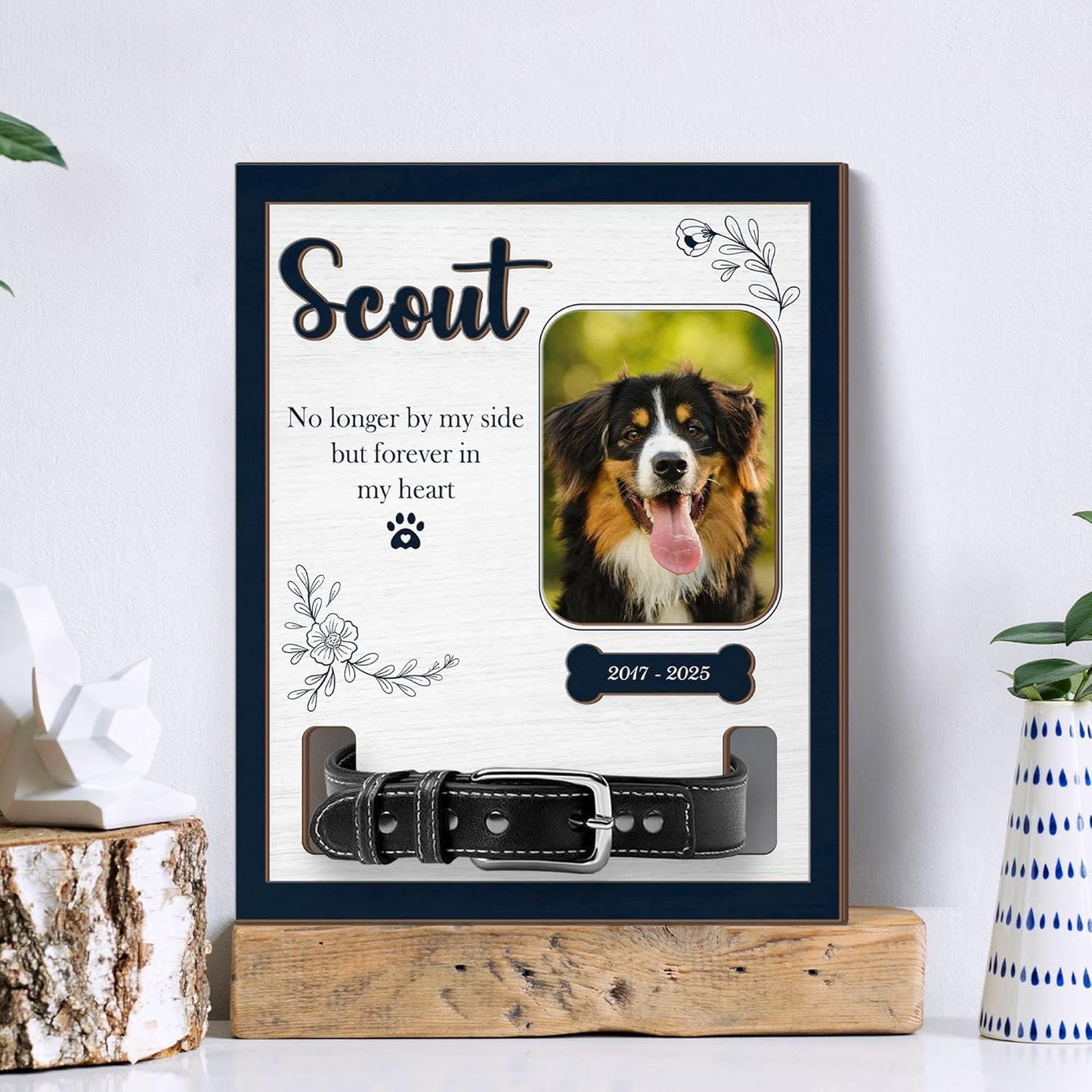 Custom Dog Sympathy Gift with Collar Display and Photo – Personalized Dog Memorial Collar Frame, Pet Collar Holder Keepsake, Dog Loss Sympathy Gift for Dog Lovers