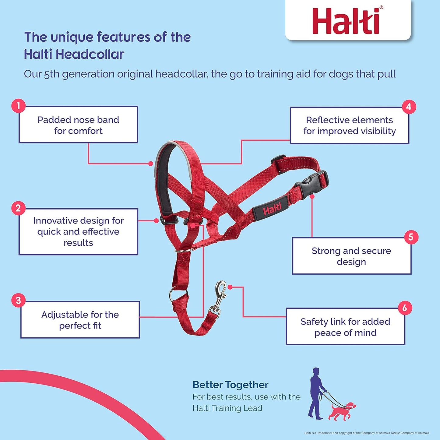 HALTI Headcollar - to Stop Your Dog Pulling on The Leash. Adjustable, Reflective and Lightweight, with Padded Nose Band. Dog Training Anti-Pull Collar for Large Dogs (Size 4, Red)