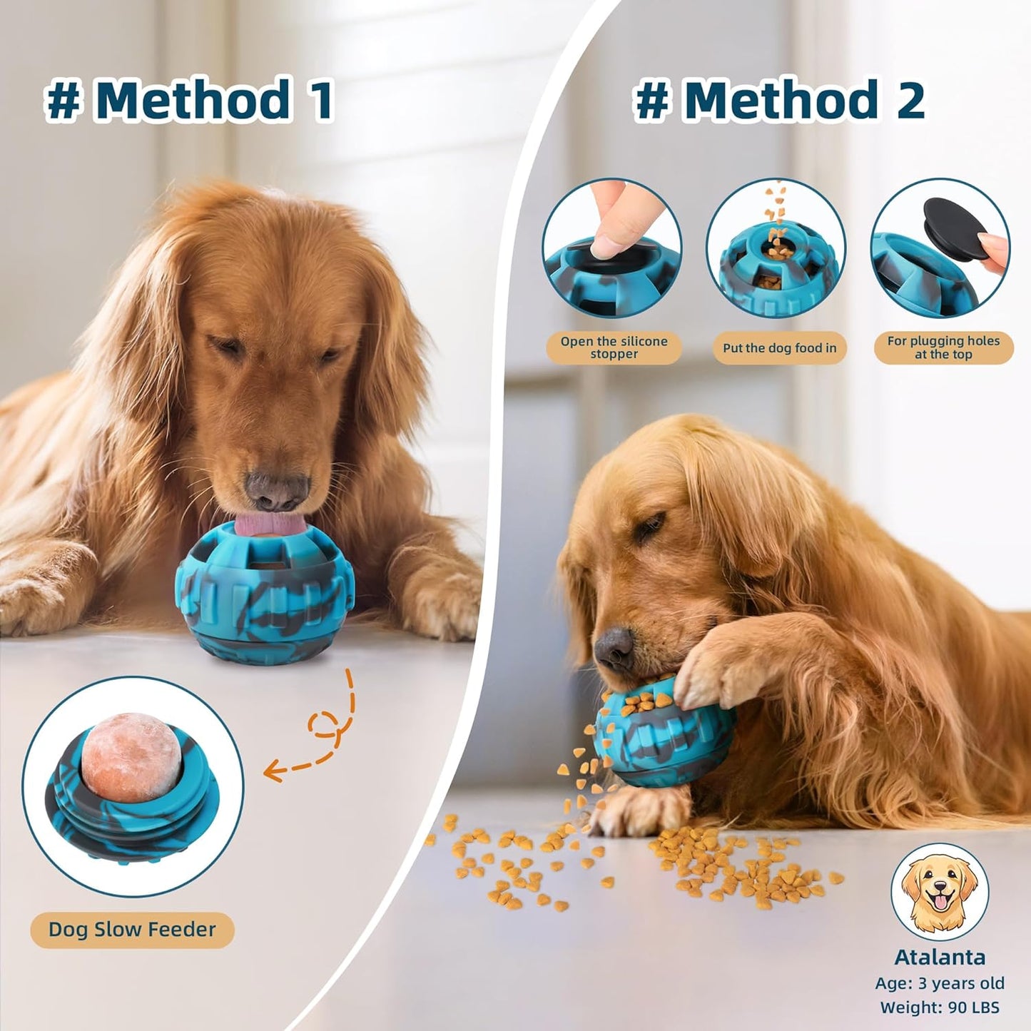 Frozen Treat Dispensing Dog Toys to Keep Them Busy,Dog Enrichment Toys for Natural Rubber-Stuffable Ball,Dishwasher Safe,Blue,M