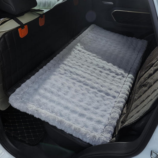 Dog Car Seat Cover for Back Seat, Plush Dog Bed Mat for Car, Fit for Backseat Extenders, Travel Pet Mat, Nonslip Soft Pet Pad for Cars Trucks and SUVs (Light Gray, 24.8x54 inch)