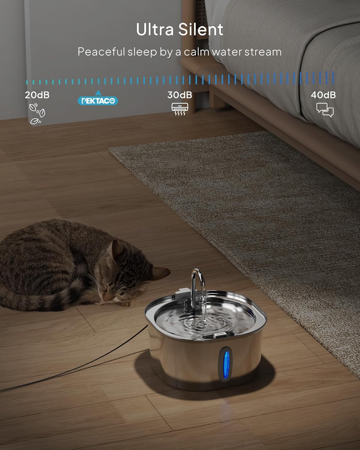 Stainless Steel Cat Water Fountain, 3.2L/108oz Cat Water Dispenser with Ultra-Quiet Water Pump and Water-Level Window, Dishwasher Safe Pet Drinking Fountain for Cats & Small Dogs