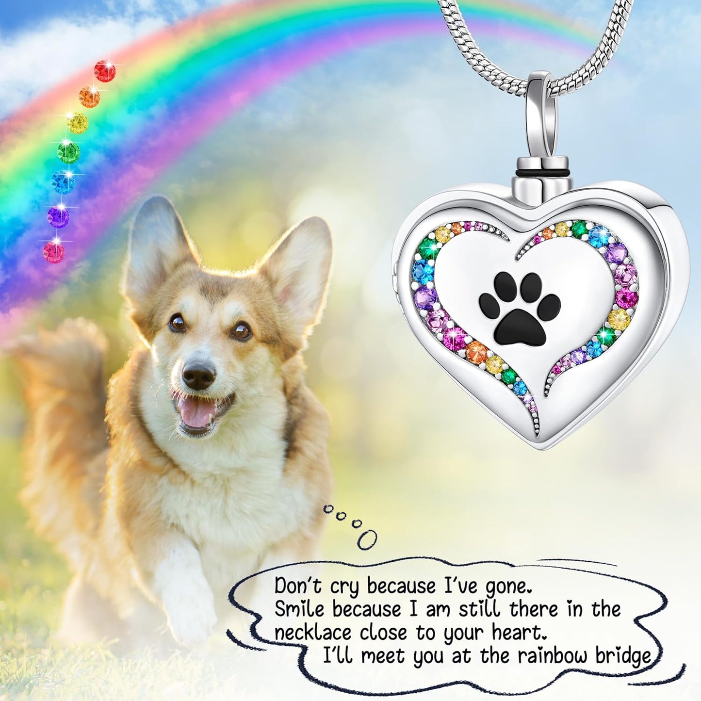 Fanery Sue Personalized Pet Ashes Necklace for Dog Cat Custom Photo&Text Pet Loss Sympathy Gift Cremation Jewelry