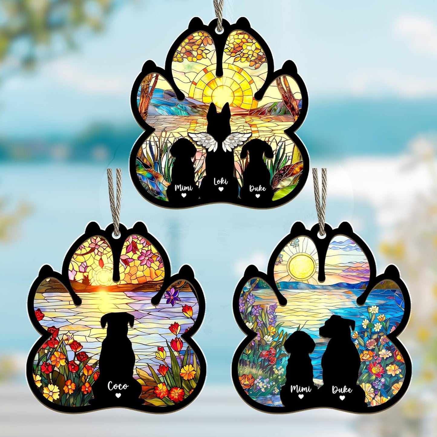 Personalized Dog Memorial Suncatcher – Custom Suncatcher with Name & Breed for Up to 3 Pets, Pet Loss Sympathy Gift, Memorial Keepsake for Dog Lovers