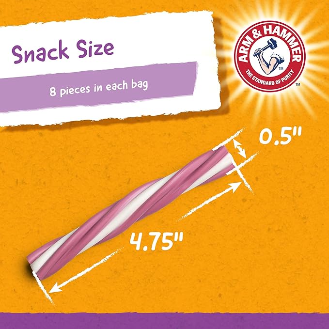 Arm & Hammer for Pets Smoothies Dental Treats for Dogs with Baking Soda and Calcium, Treat Chews Help Fight Bad Breath, Plaque & Tartar Without Brushing, Mint Blueberry, 8 Pcs (Packaging May Vary)