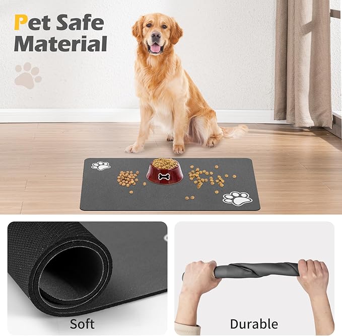 Pet Feeding Mat-Absorbent Dog Mat for Food and Water Bowl-Accessories Pet Supplies-Bowl for Messy Drinkers-No Stains Quick Dry Dog Water Dispenser Mat (16"x24", Dark Grey)