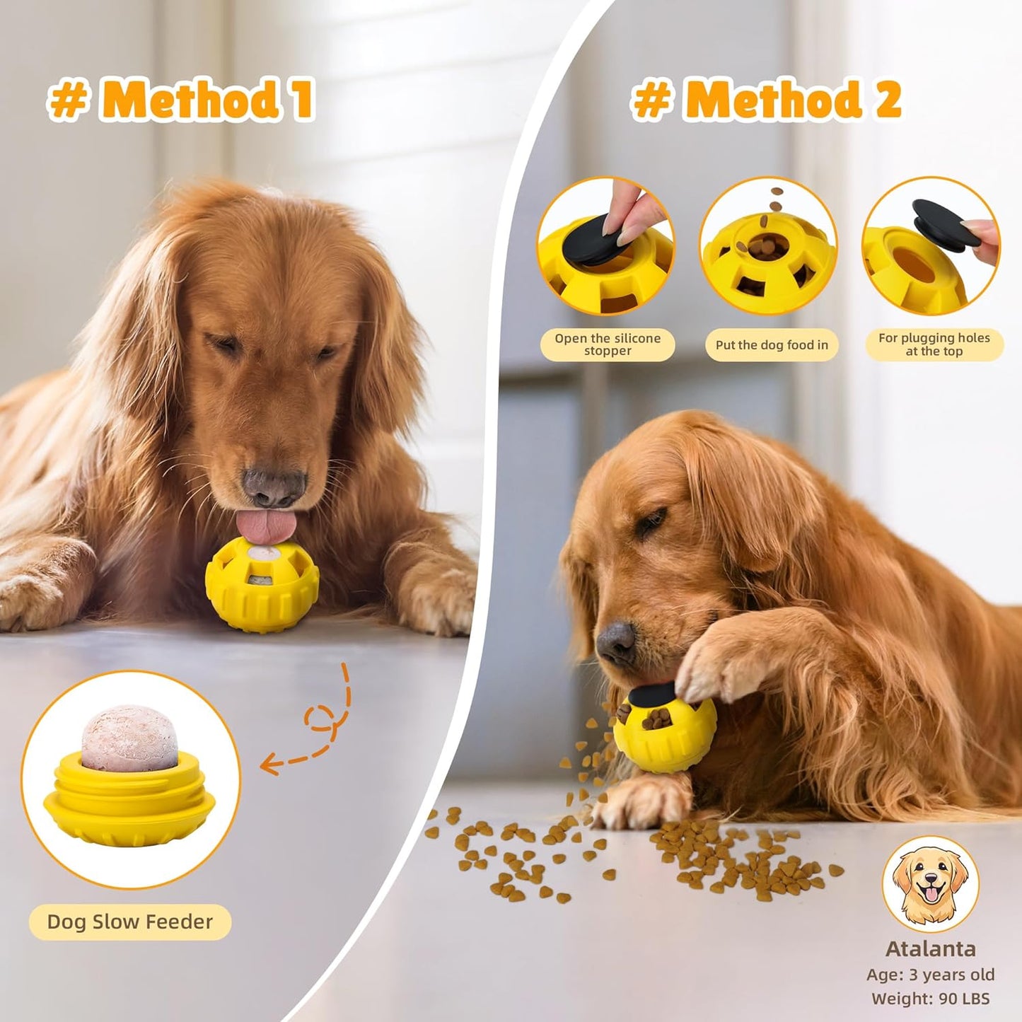 Frozen Treat Dispensing Dog Toys to Keep Them Busy,Dog Enrichment Toys for Natural Rubber-Stuffable Ball,Dishwasher Safe,Lemon,S