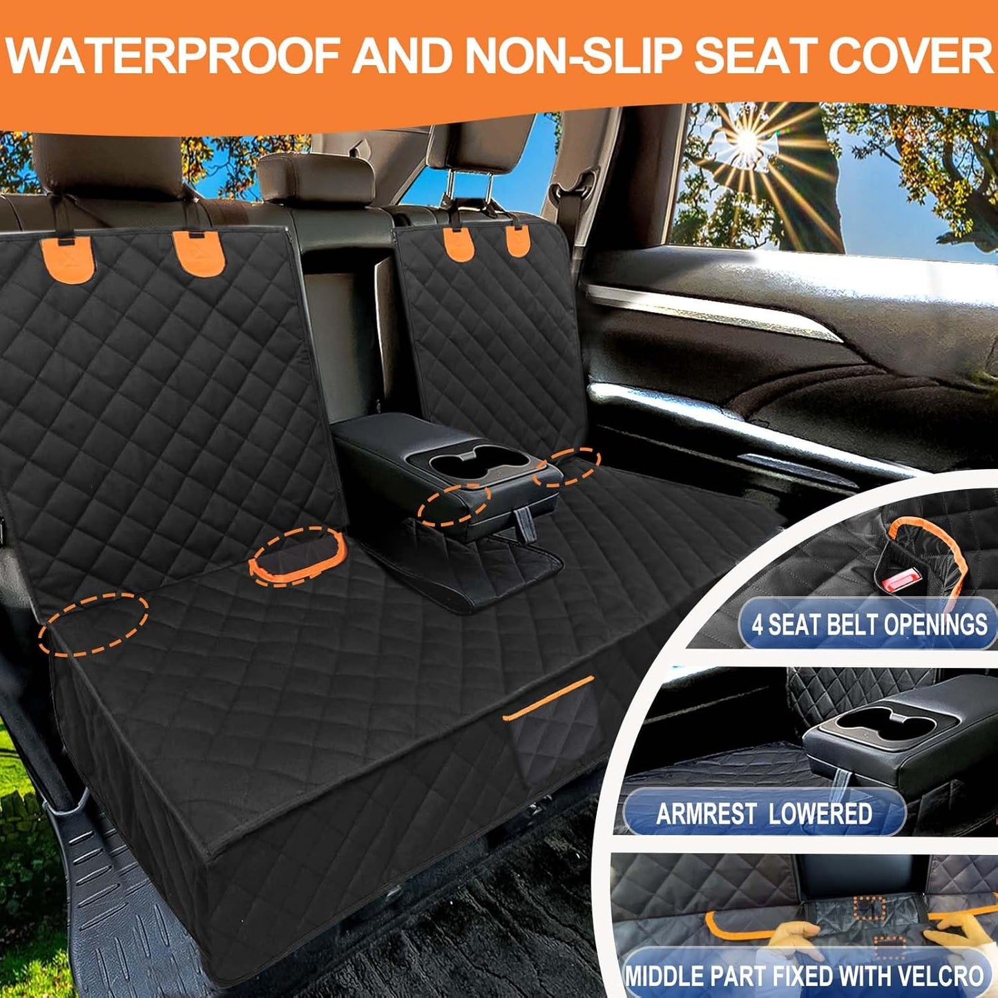 Dog Car Seat Cover for Back Seat Bench Cover, Compatible for Armrest 100% Waterproof & Nonslip Backseat Protector for Pet （Standard）