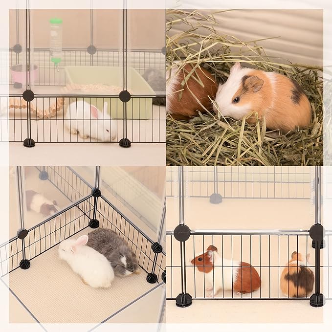 DINMO Rabbit Playpen, Guinea Pig Cages, Hamster Cages, Iron Net Bottom Design for Small Animal, Bunny, Ferret, Hedgehog, DIY, Expanded, Portable, Exercise Fence, 61.4 x 25.4 x 22.3 Inches