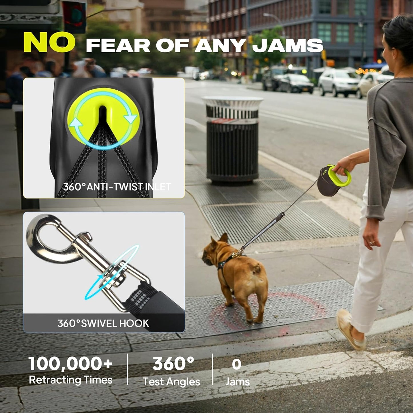 Fida 30ft Upgraded Retractable Dog Leash, Heavy Duty Pet Walking Leash for Medium/Large Breed up to 110 lbs, 360° Tangle-Free Long Retract Dog Lead, Soft Grip, One-Hand Brake, Neon Yellow