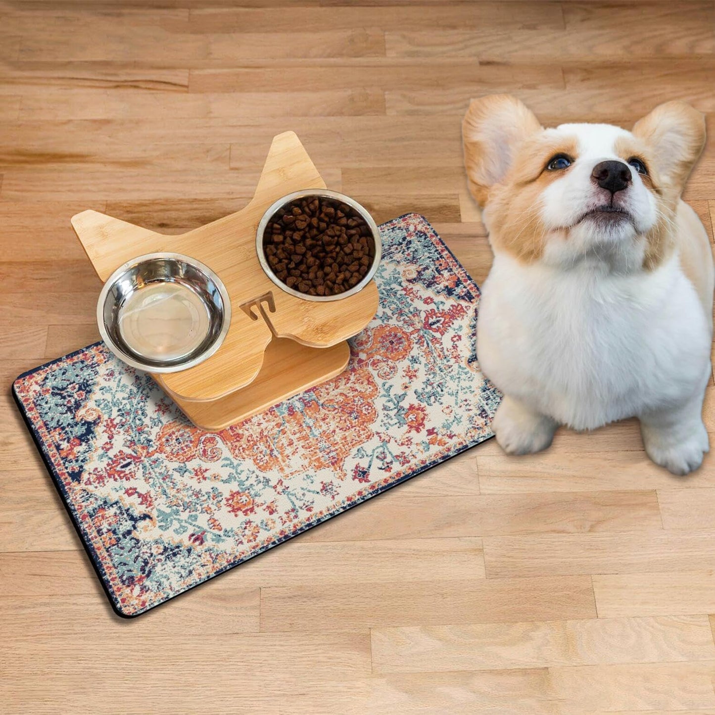 Absorbent Pet Dog Bowl Mat for Food and Water, Pet Cat Food Feeding Mat with Non Slip Rubber Backing, Dog Food Mats for Floors Waterproof, 17"x30"