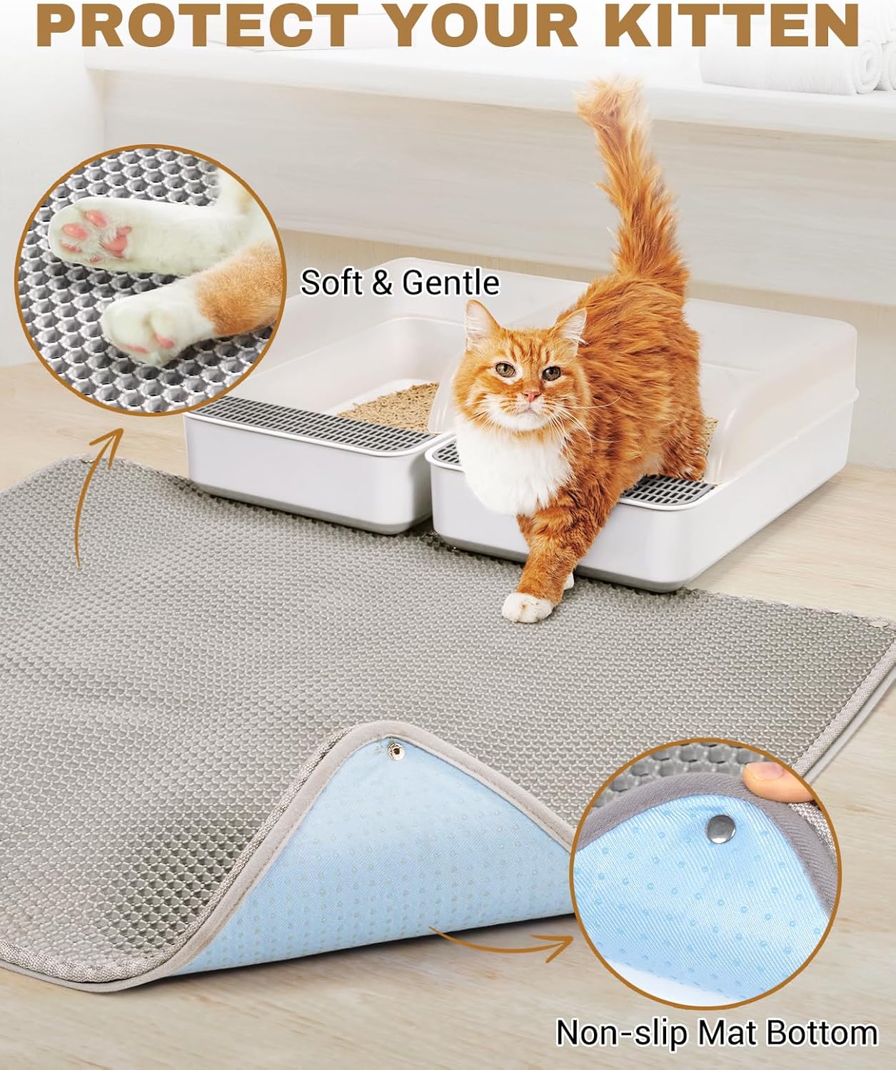 Fostanfly Cat Litter Mat - Extra Large XL 45"x 27" Cat Litter Trapping Mat, Machine Washable Double Layer Design, Urine & Waterproof for Kitty- Easy Clean for Floor