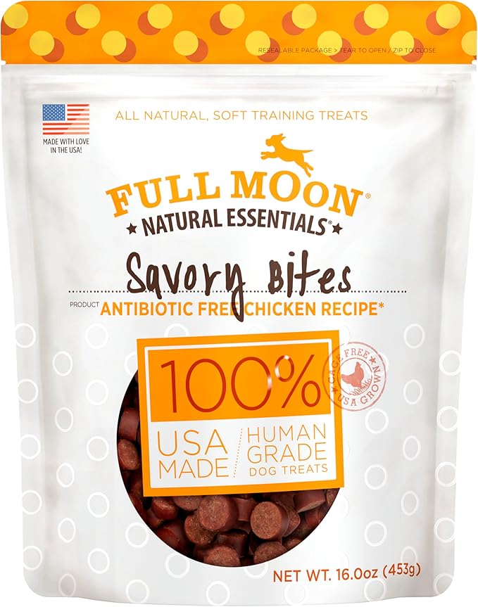 Full Moon All Natural Human Grade Dog Treats, Essential Chicken Savory Bites, 16 Ounce