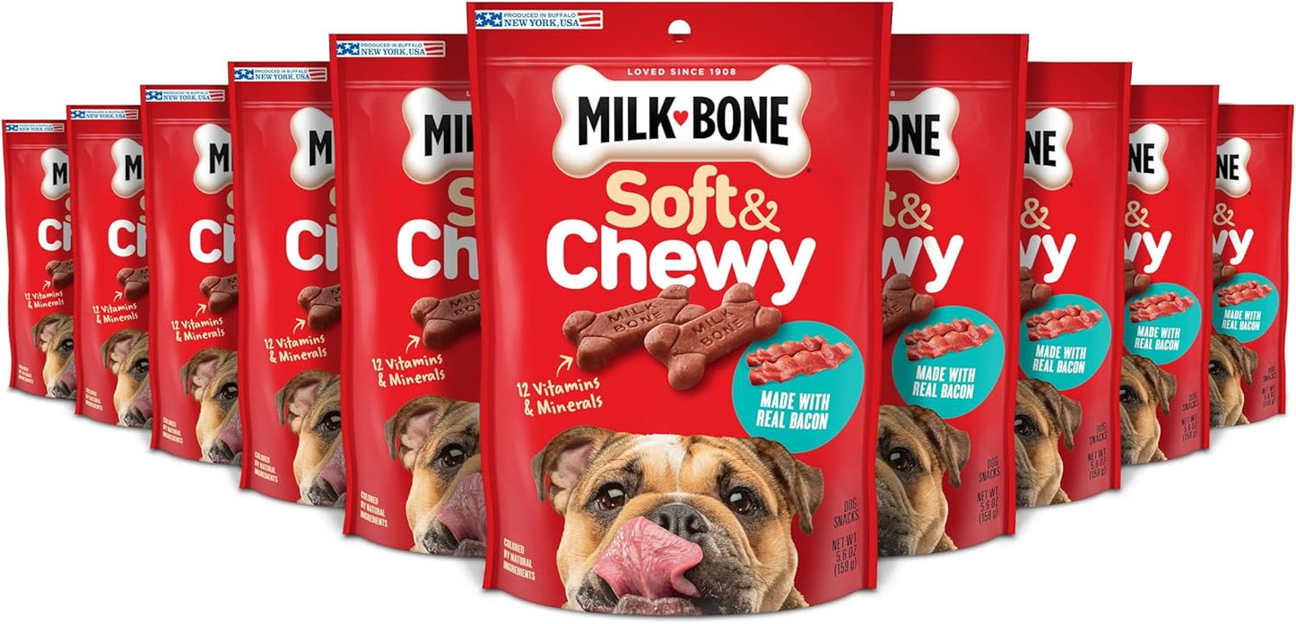 Milk-Bone Soft & Chewy Dog Treats, Bacon Recipe, 5.6 Ounce (Pack of 10), Made with Real Bacon