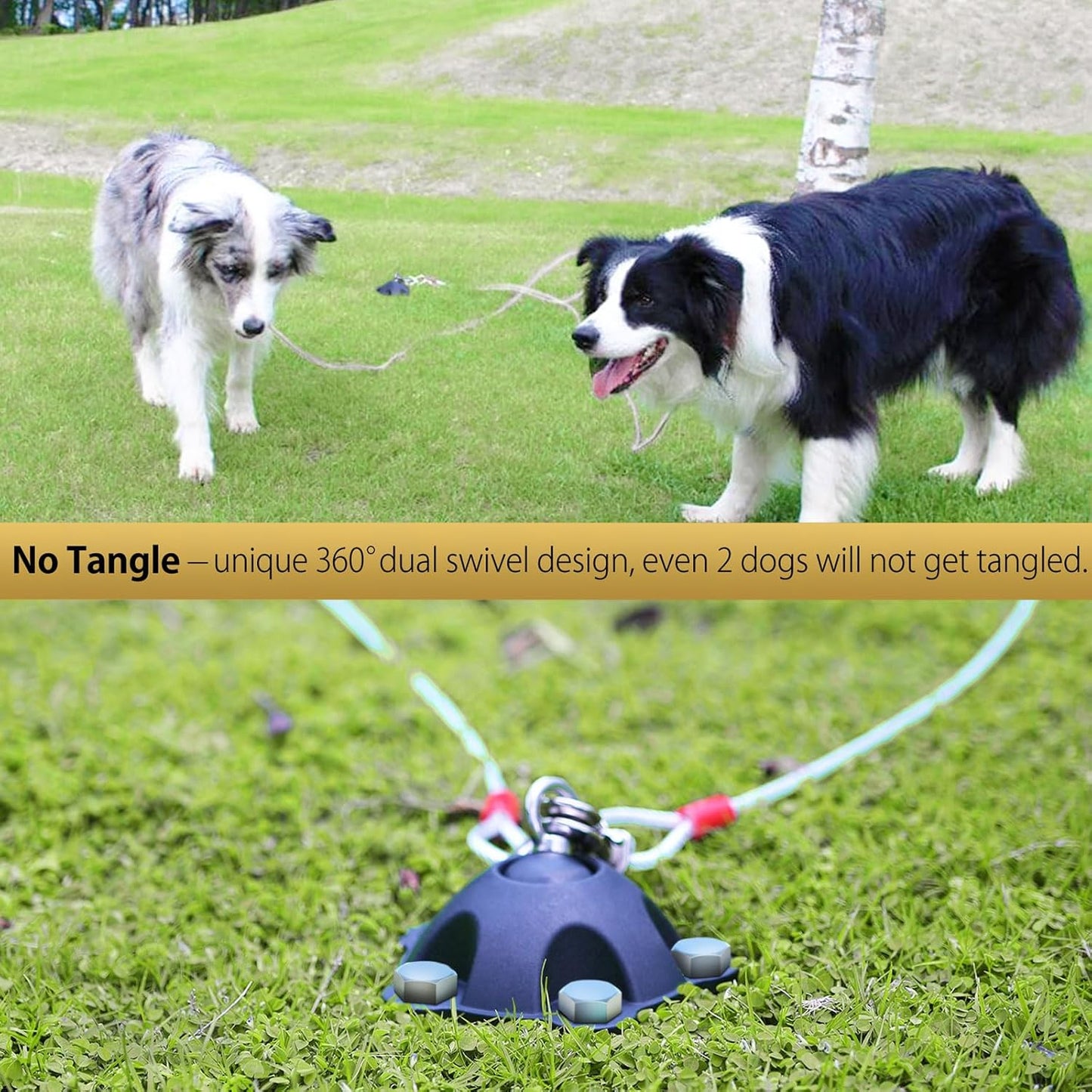 Patented 360° Swivel Dog Tie Out Stake Dog Anchor for Small to Large Dogs Up to 150lbs - Dog Yard Leash Stake with 5 Strong Tether Holds 1000lbs of Pull Force (Stake Without Cable)