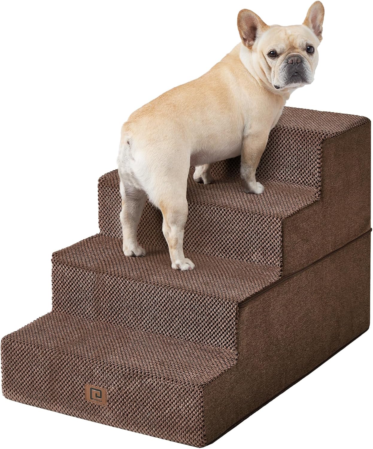 EHEYCIGA Dog Stairs for Bed 20" H, 4-Step Extra Wide Dog Steps for High Bed, Pet Steps for Small Dogs and Cats, Non-Slip Balanced Pet Ramp Indoor, Brown
