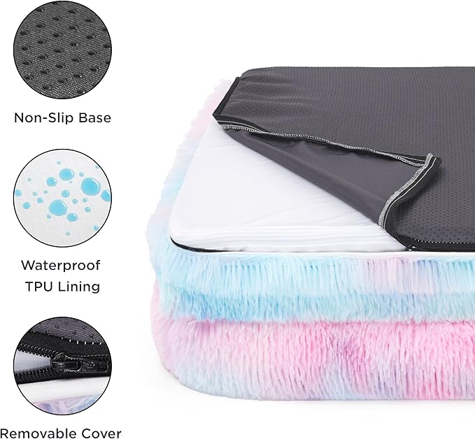 Bedsure Orthopedic Dog Bed Medium Size Dogs - Washable Medium Dog Cat Bed Waterproof, Comfort Pet Couch Sofa with Washable Removable Cover, Pets Bed with Nonskid Bottom, Long Faux Fur-Multi Color, 28"