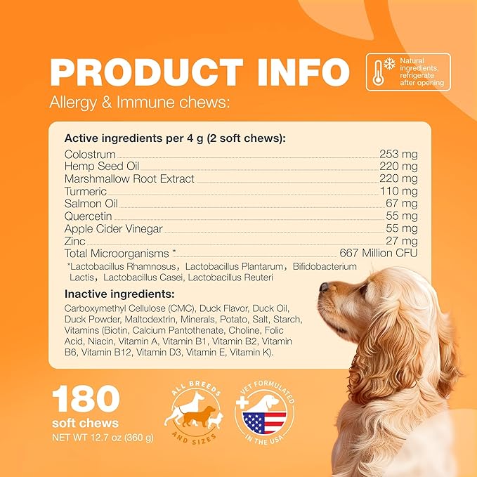 Dog Allergy Relief Chews - Itch Relief for Dogs - Allergy Chews for Itching Skin with Hemp Seed Oil, Turmeric, Quercetin - Immune Health Support Treats - Hot Spots - Skin and Coat Health