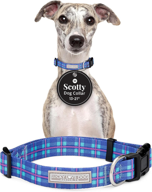 Lucky Love Dog - Adjustable Dog Collar with Easy Click Buckle for Small to Large Dogs, Durable, & Comfortable for Male & Female Dogs, Pet Collar for Puppies & Adult Ones - Scotty, Medium