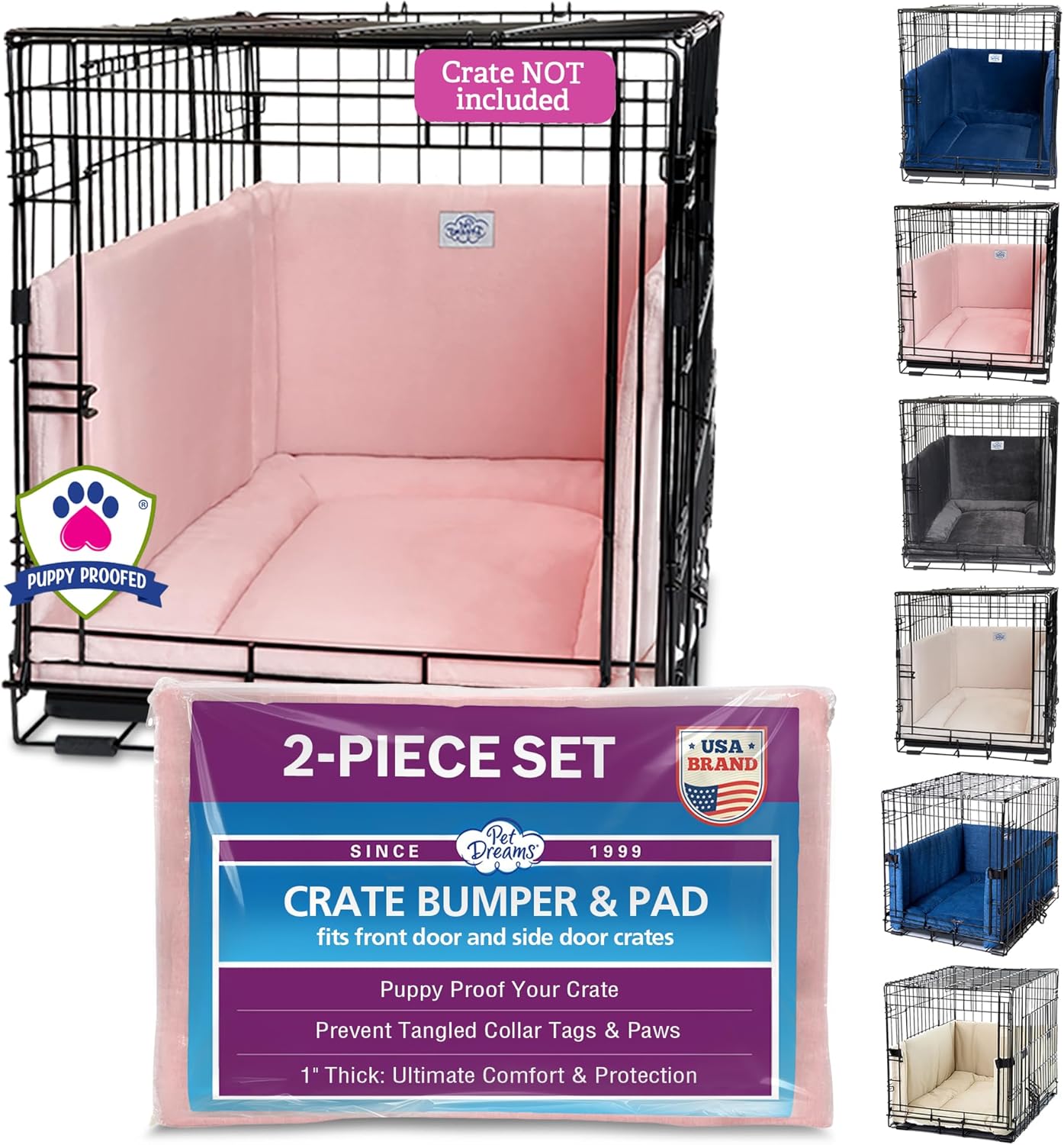 Pet Dreams Dog Crate Bumper & Mat Set- Comfy Liner & Dog Tail Protector for Inside Crate, fits iCrate Cages 18, 24, 30, 36, 42, 48 Inches (Pink, X-Small, 18“)