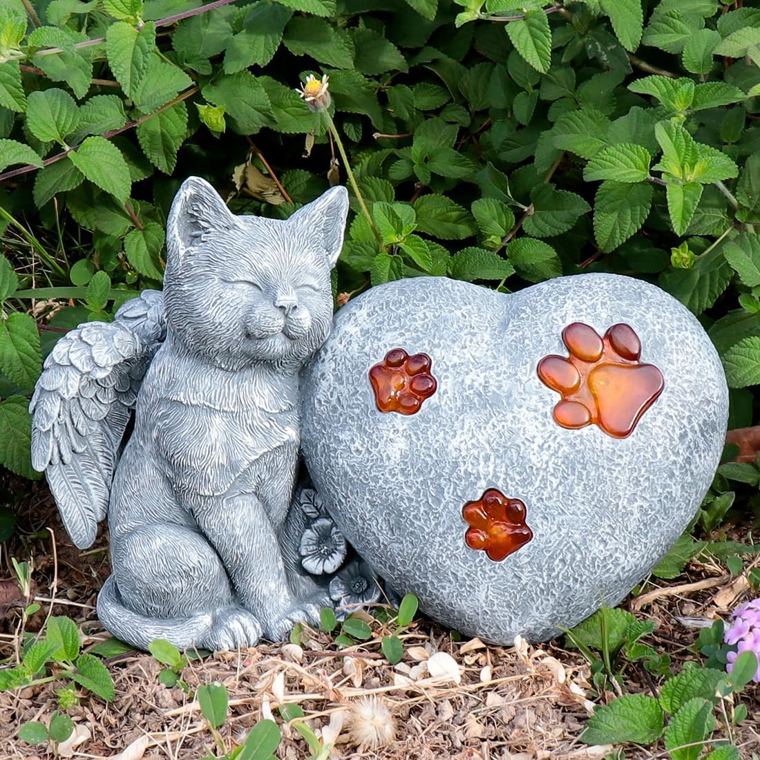 Pet Memorial Stone Marker for Cat Garden Stone, Solar Cat Grave Marker Stone Headstone Tombstone, Cat Sympathy Gifts Loss of Cat Memorial Outdoor