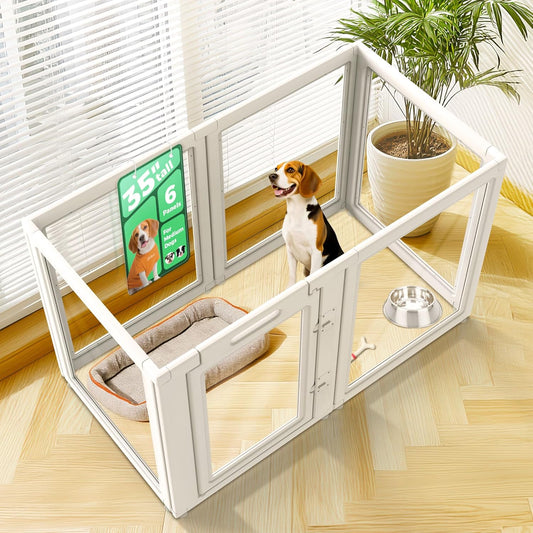 FXW AuraSpace Acrylic Indoor Dog Playpen for Medium Dogs, 35 Inch, 6 Panels, White
