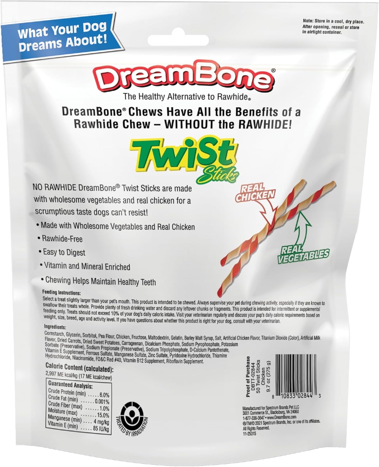 DreamBone Twist Sticks, Made With Real Chicken, Rawhide-Free Chews for Dogs, 50 Count