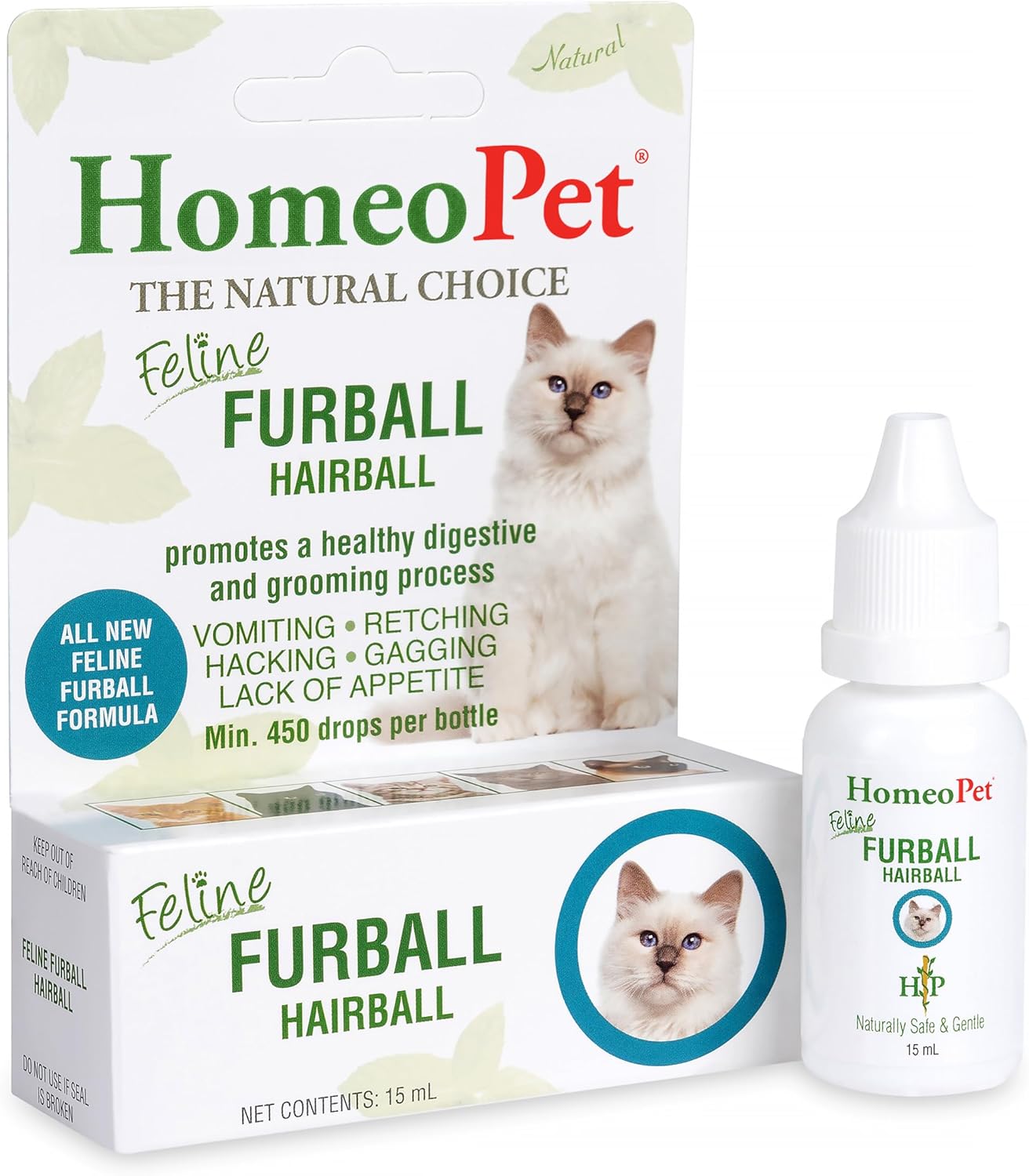 HomeoPet Feline Furball, Safe and Natural Hairball Supplement for Cats, Cat Hairball Relief, 15 Milliliters