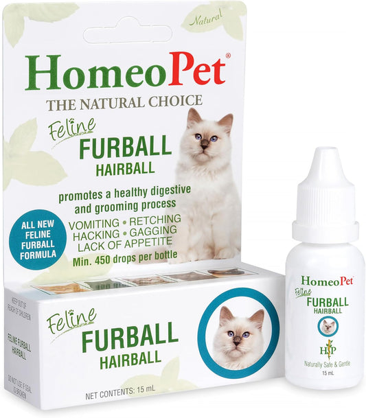 HomeoPet Feline Furball, Safe and Natural Hairball Supplement for Cats, Cat Hairball Relief, 15 Milliliters