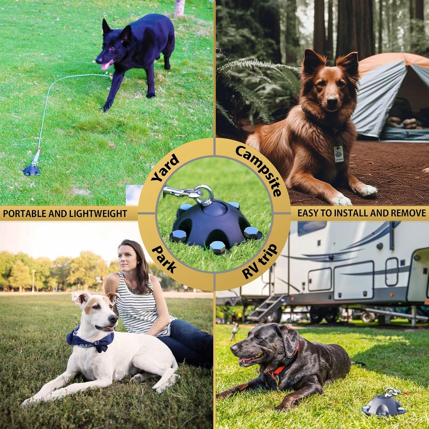 Patented 360° Swivel Dog Tie Out Stake Dog Anchor for Small to Large Dogs Up to 150lbs - Dog Yard Leash Stake with 5 Strong Tether Holds 1000lbs of Pull Force (Stake with 50 Cable)