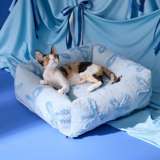 Lesure Cute Dog Bed for Small Dogs & Cats- Washable Puppy Beds,Cozy Rectangle Orthopedic Pet Sofa with Jacquard Shaggy Plush & Anti Slip Bottom,20x19x6inches