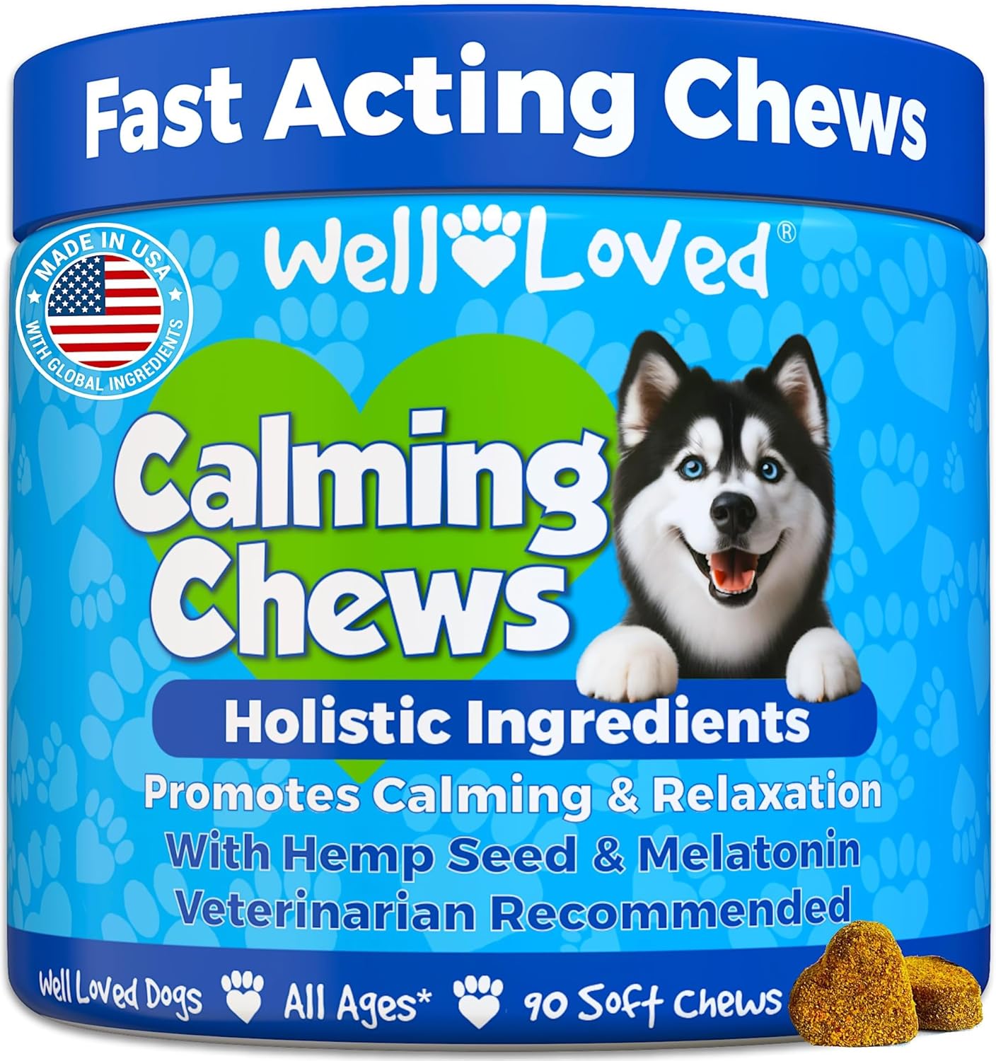 Calming Chews for Dogs - Dog Calm Treats, Made in USA, Vet Developed, Behavior Support, Stress, Separation, Fireworks, Travel, Melatonin, Natural & Holistic, 90 Count