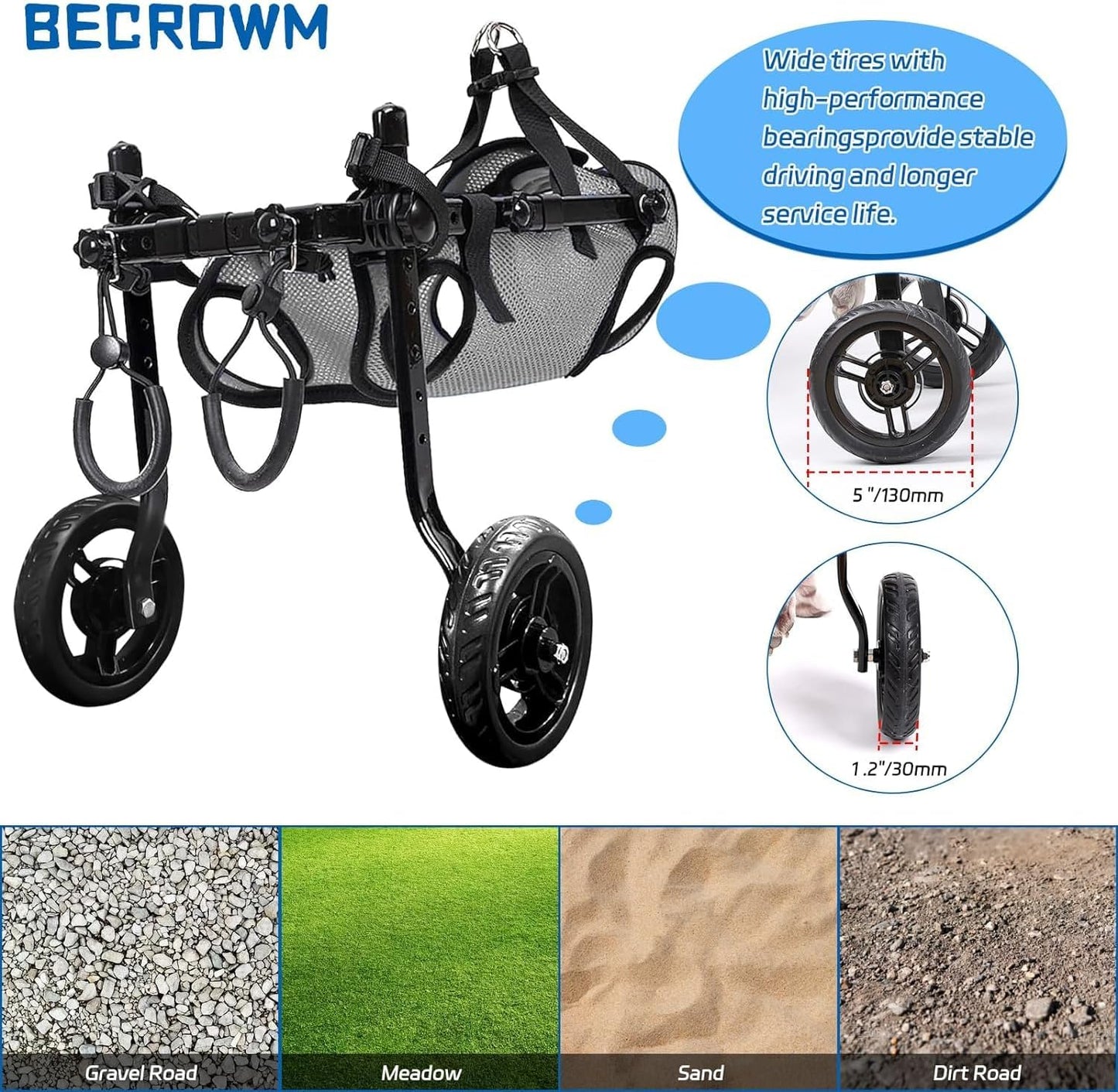 Dog Wheelchair for Back Legs, Light Weight Dog&Cat&Pets Wheelchair Cart with Disabled Hind Legs Walking, Adjustable Doggy Wheelchair Cart with Wheels for Back Legs