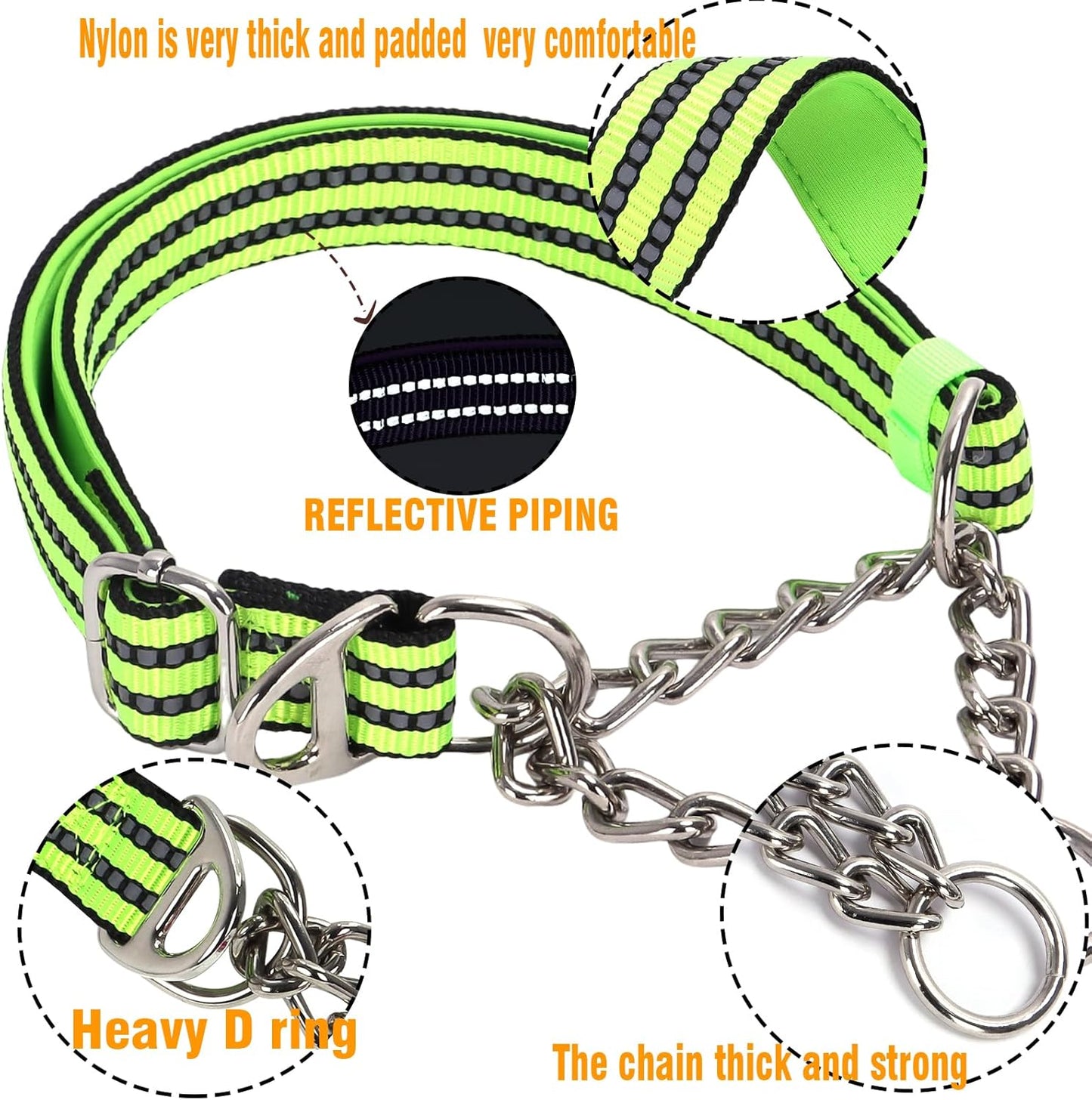 Martingale Collar Dog with Reflective,Nylon Soft Padded Adjustable Choke Collar for Large Breed Dogs, Medium, XL, XXL - Training & Walking Pet Safety Collar (Green XL)