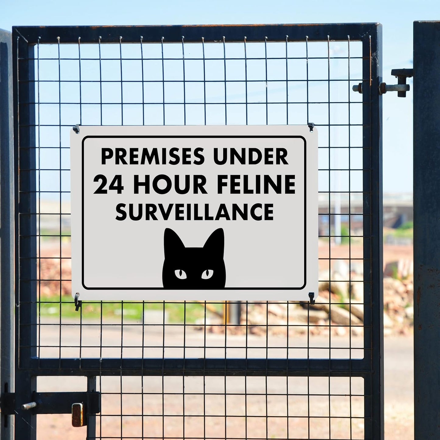 Premises under 24 Hour Feline Surveillance - Funny HALLOWEEN Cat Sign, Plastic - 8" x 12" - Perfect for Home Decor, Gift for Kitty Lovers, Warning Sign - ENVISIONED Signage