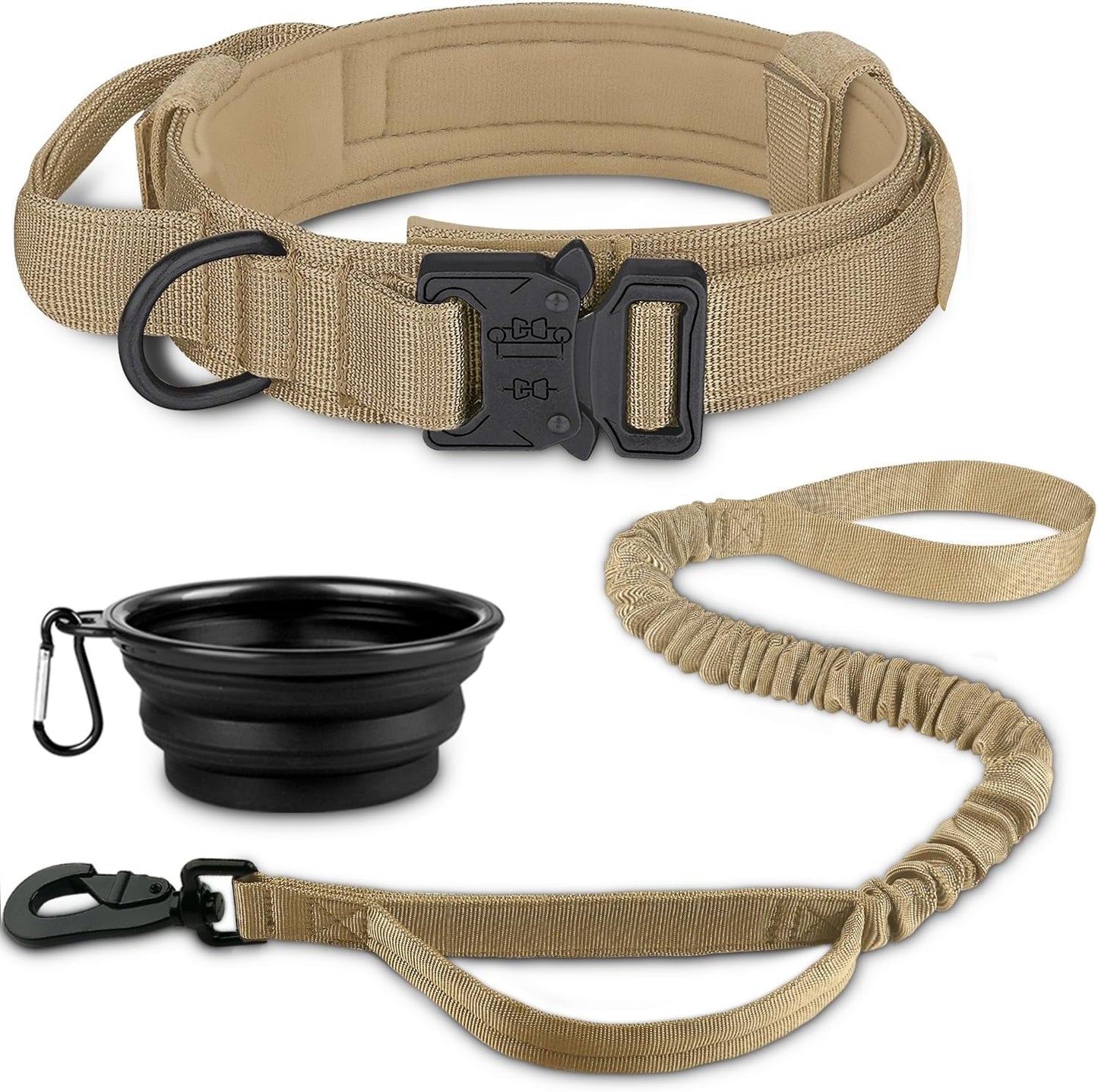 COOYOO Tactical Dog Collar Set, Adjustable Military Nylon Collar with Control Handle and Heavy Metal Buckle for Medium and Large Dogs
