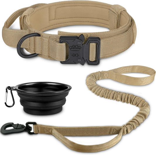 COOYOO Tactical Dog Collar Set, Adjustable Military Nylon Collar with Control Handle and Heavy Metal Buckle for Medium and Large Dogs
