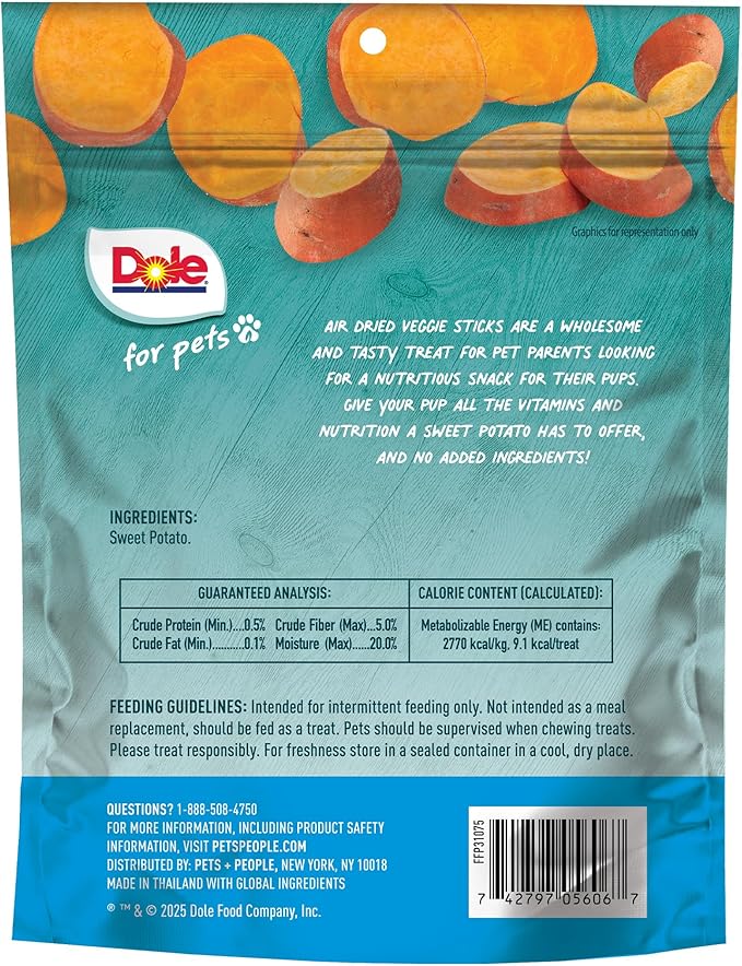 Dole for Pets Air Dried Sweet Potato Dog Treats, 6oz |Made with Real Sweet Potato, Single Ingredient, Limited Ingredient Dog Treats, No Wheat, Corn, Soy, Artificial Flavors, Colors, or Preservatives