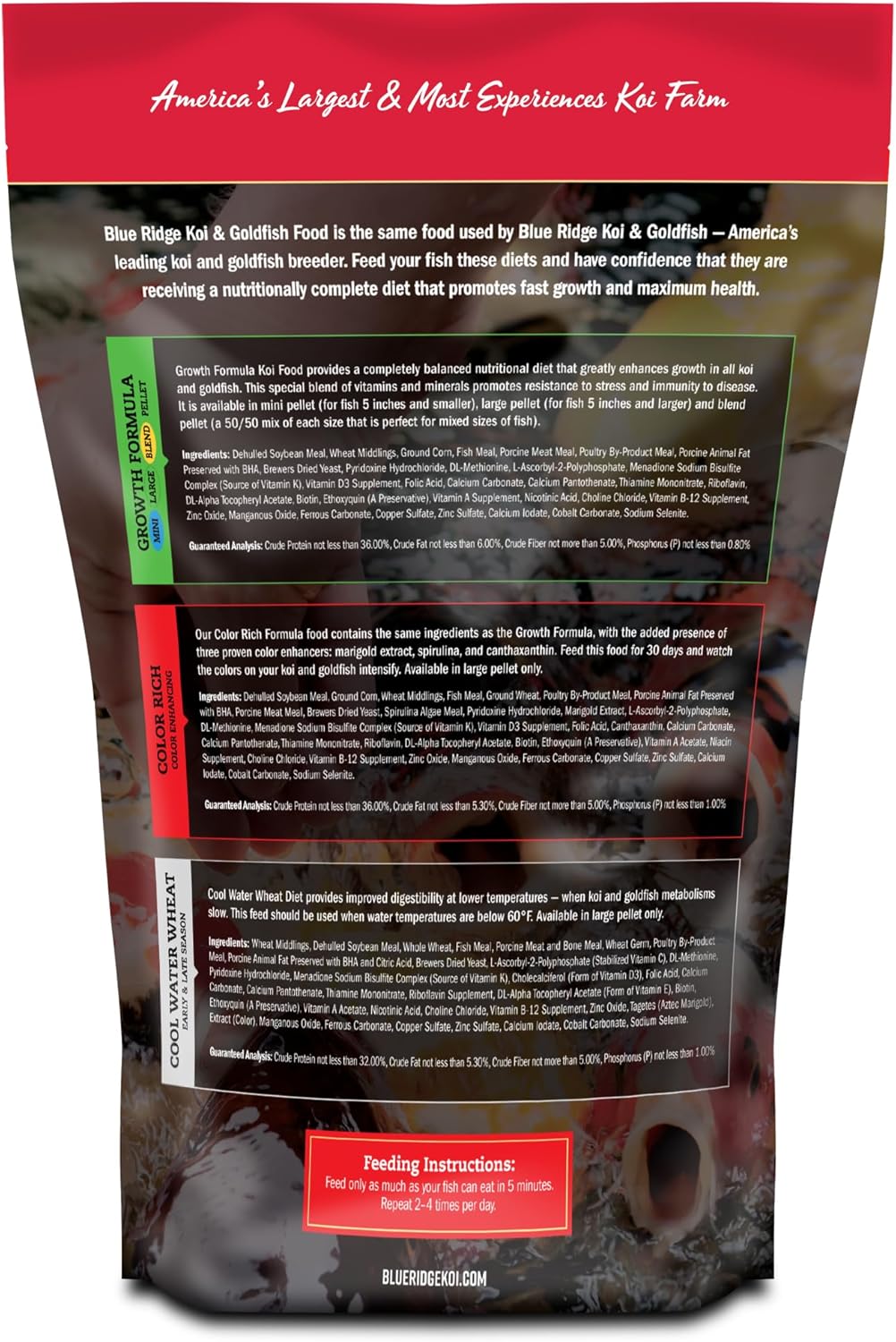 Blue Ridge Koi Fish Food 2lb - Cool Water Wheat 3/16", Fall and Winter Floating Pond Pellets, Ponds Fish Food