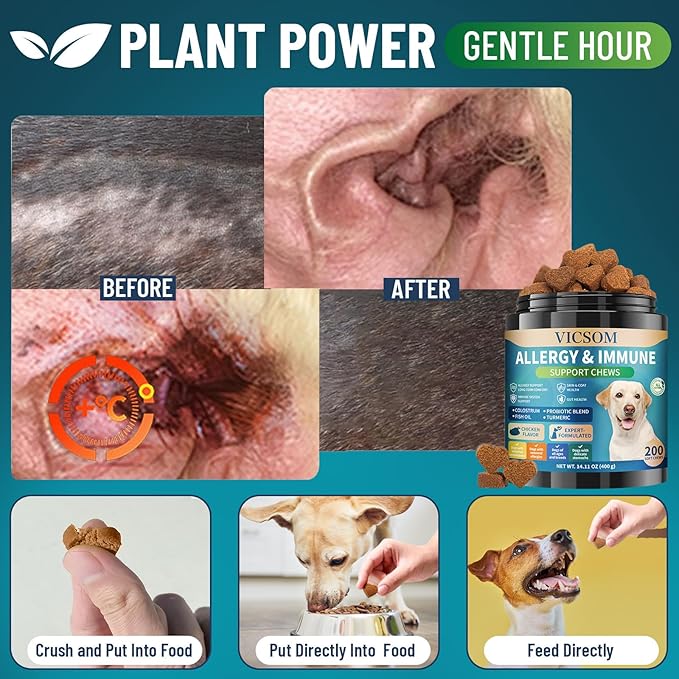 200 Natural Dog Allergy Relief Chews, Dog Itching Skin Relief & Immune Support Chews for Seasonal Allergies Dogs, Itch Relief for Dogs, Dog Allergy Paw & Skin Relief, Gut & Digestive Health