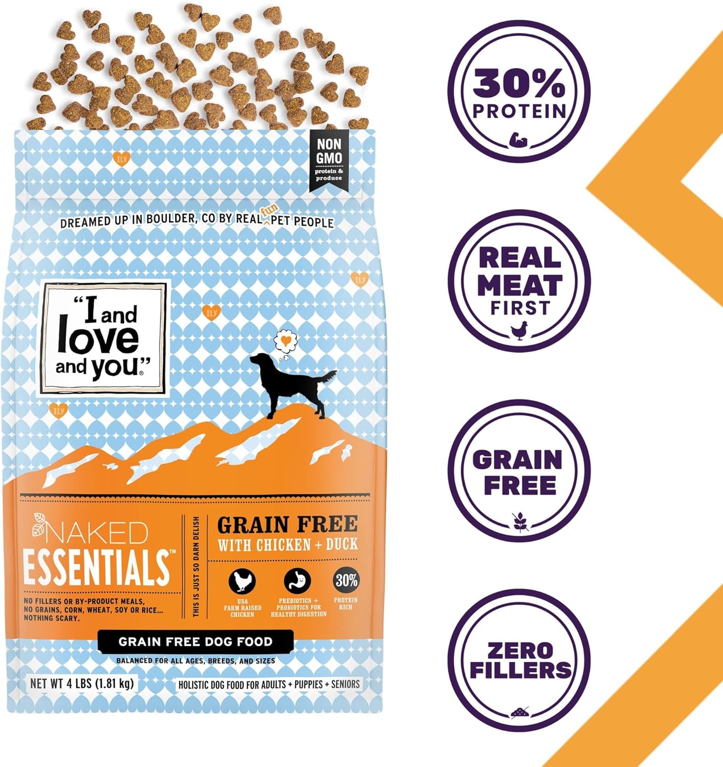 I and love and you Naked Essentials Dry Dog Food - Chicken + Duck - High Protein, Real Meat, No Fillers, Prebiotics + Probiotics, 23lb Bag