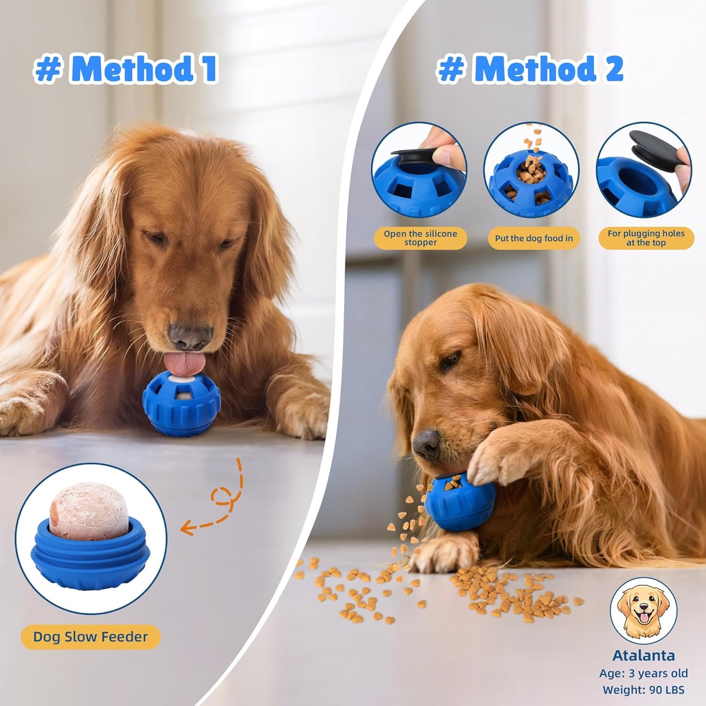 Frozen Treat Dispensing Dog Toys to Keep Them Busy,Dog Enrichment Toys for Natural Rubber-Stuffable Ball,Dishwasher Safe,Navy,M