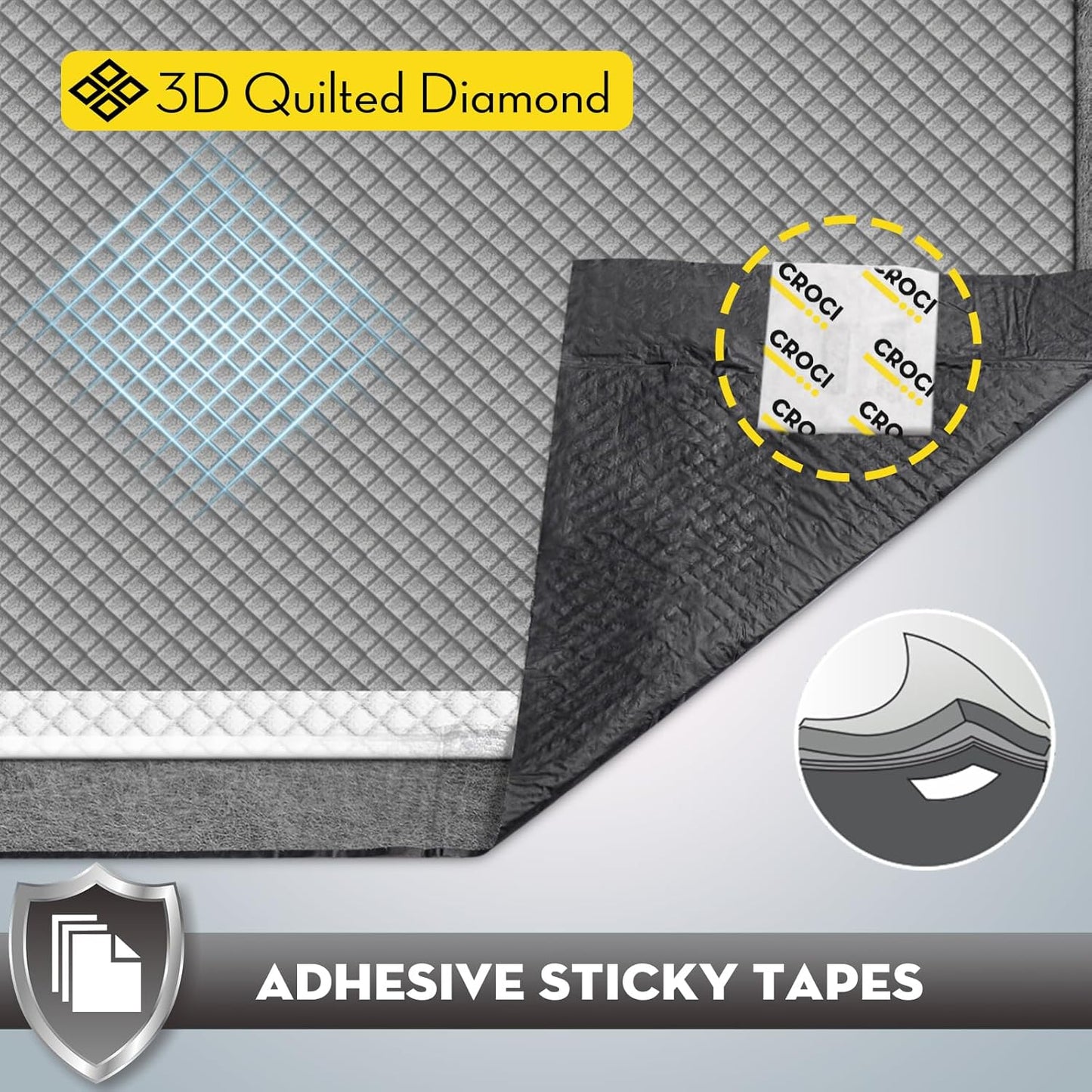 CROCI Puppy Pee Pads 22"x22" Charcoal Pee Pads, Odor-Control Charcoal Puppy Pads & Super Absorbent Dog Pads Holds Up to 4 Cups of Urine, Leak-Proof & Quick-Dry Dog Pee Pads, Disposable (50 Counts)