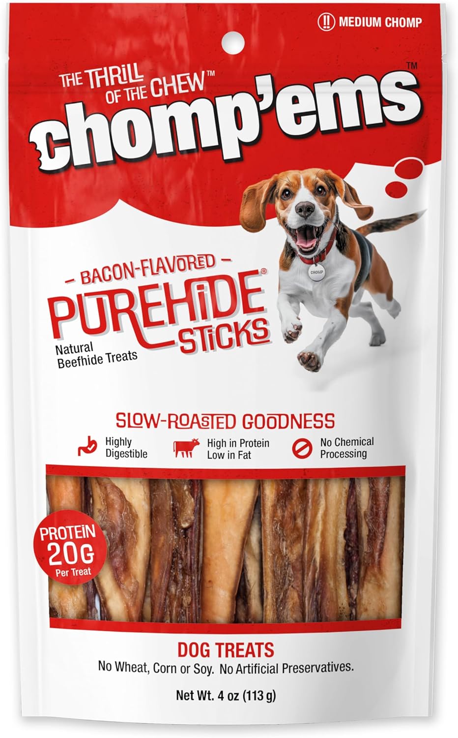 CHOMP 'EMS Purehide Sticks Healthy Natural Rawhide Dog Chew, 4 oz