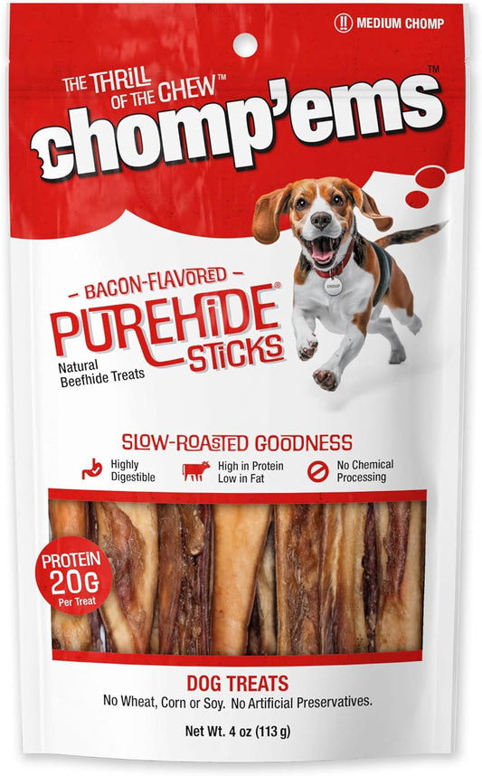 CHOMP 'EMS Purehide Sticks Healthy Natural Rawhide Dog Chew, 4 oz
