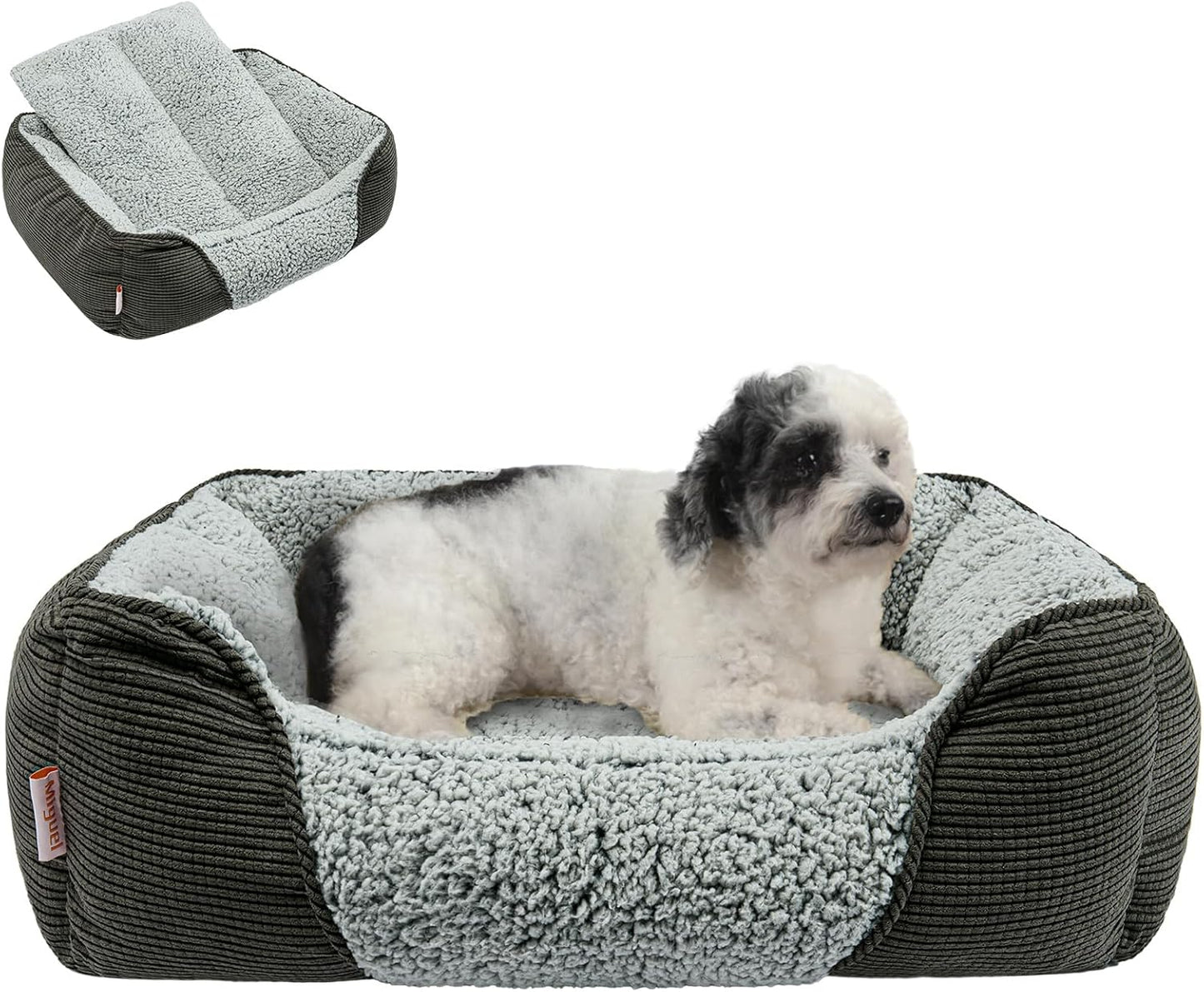 Miguel Washable Dog Bed with Removable Cushion for Medium Small Dogs, Easy to Wash Pet Sofa Bed with Side, Rectangle Bolster Cat Bed Calming Cuddle Puppy Bed with Anti-Slip Bottom, Gray 25 Inch