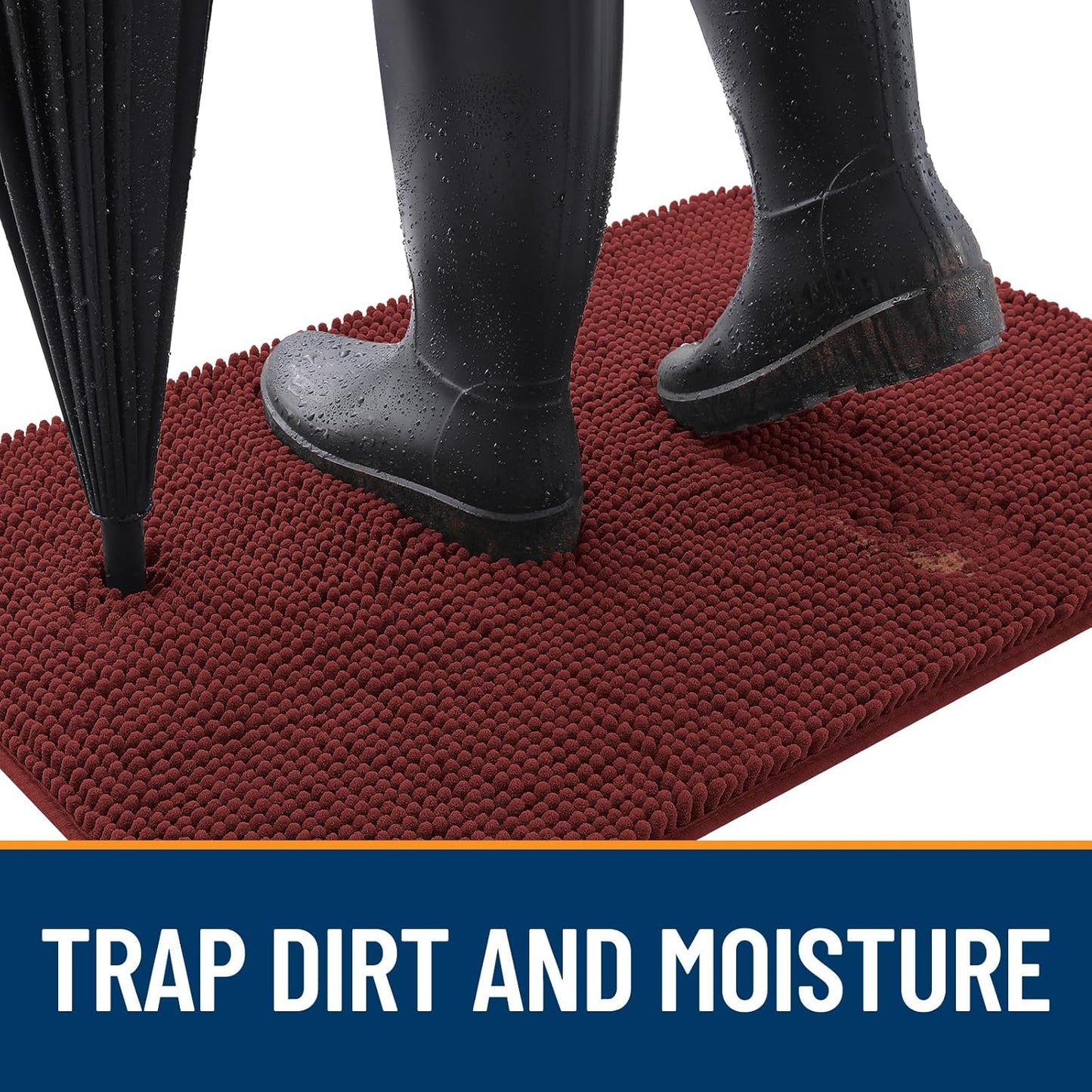 OLANLY Dog Door Mat for Muddy Paws 30x20, Absorbs Moisture and Dirt, Absorbent Non-Slip Washable Doormat, Quick Dry Chenille Mud Mat, Entry Indoor Entryway Carpet for Inside Floor, Caramel Russet