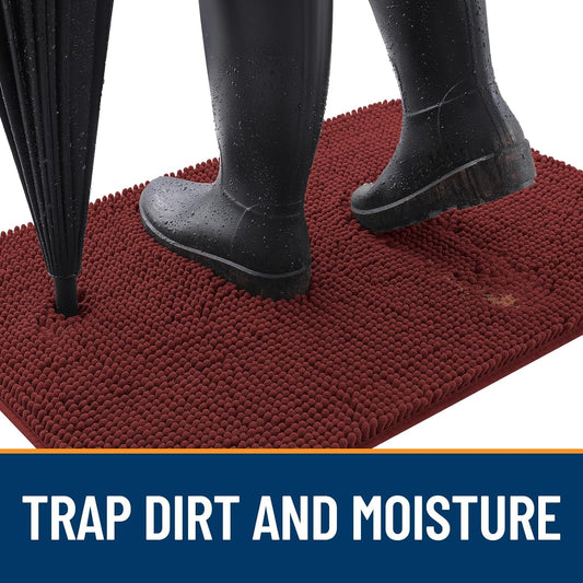 OLANLY Dog Door Mat for Muddy Paws 30x20, Absorbs Moisture and Dirt, Absorbent Non-Slip Washable Doormat, Quick Dry Chenille Mud Mat, Entry Indoor Entryway Carpet for Inside Floor, Caramel Russet