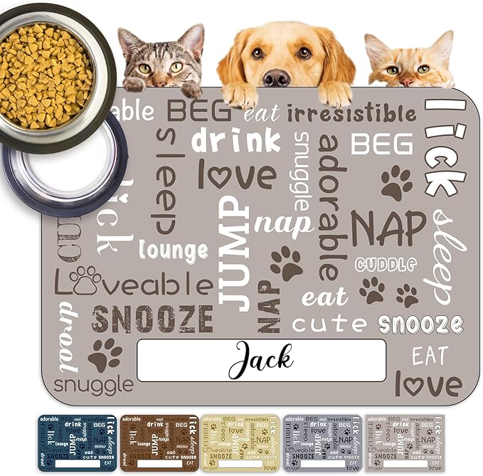 Personalized Dog Food Mats for Floors Custom Pet Placemat Mats for Food and Water Waterproof Customized Pet Food Mat with Name Gifts for Dog & Cat Owners Design 3