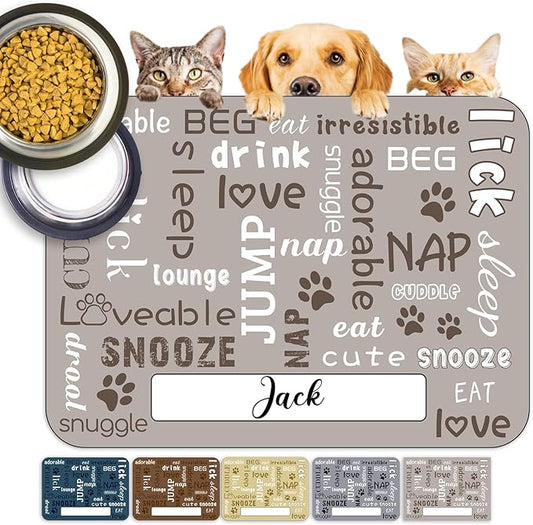 Personalized Dog Food Mats for Floors Custom Pet Placemat Mats for Food and Water Waterproof Customized Pet Food Mat with Name Gifts for Dog & Cat Owners Design 3